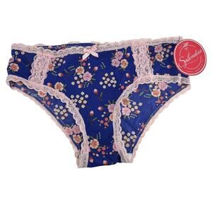 Splendies Pink Oriental Floral Print Pale Pink Trim Panty Womens Size Small